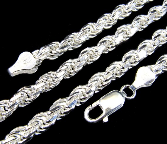 20 " Italian Diamond Cut Rope Chain Necklace .925 Sterling Silver Lobster Claw 20 " Italian Diamond Cut Rope Chain Necklace .925 Sterling Silver Lobster Claw