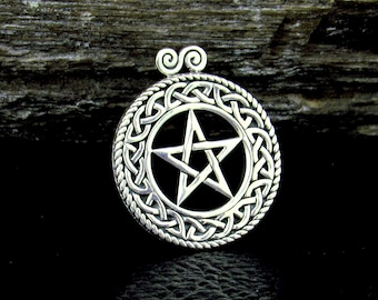 Solid 925 Sterling Silver Pentacle Pendant – Celtic Knot Wiccan Pentagram Amulet, Pagan Talisman