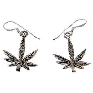 Massief 925 sterlingzilveren marihuanabladoorbellen, handgemaakte oorbellen met hangende hangers, Mary Jane-sieraden met ganjabladeren