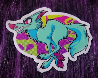 Running Blue Colorful Toony Canine Vinyl Sticker