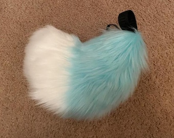 Aqua Blue and White Tipped Fursuit Nub Tail