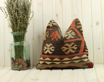 kilim pillow,16x16,decorative pillow,turkish,vintage,handwoven pillow,home living,home decor,throw pillow,accent pillow,bohemian pillow