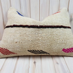 Kilim Lumbar Pillow Cover (24x16 in): Vintage Turkish Wool, Abstract Design