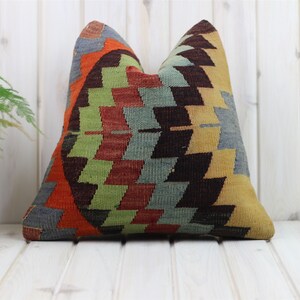 Funda de almohada Kilim, funda de almohada Kilim boho persa marroquí turco, almohada Kilim natural, cojín Kilim, almohada decorativa, 16x16 pulgadas