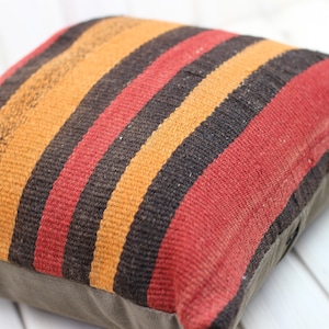 Handmade Kilim Pillow Cover: Vintage Turkish Wool Cushion, 16x16 inch