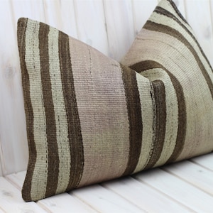 Kilim Lumbar Pillow 24 x 16 in Large Rectangle Natural Wool Cushion Cover, Abstract Ethnic Turkish Rug Pillow, Boho Persian Rug Throw Pillow