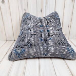 16x16 Vintage Persian Rug Pillow Cover, Authentic Hand-Knotted Wool Pillow, Handmade Persian Kilim Pillow