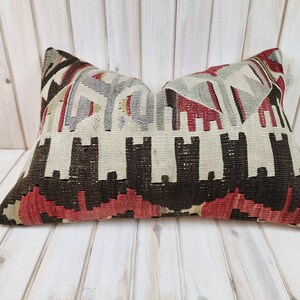 Kilim Lumbar Pillow Cover: 24x16 Large Wool Turkish Rug Cushion