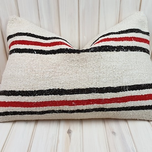 Kilim Lumbar Pillow Cover: 24x16 Large Wool Turkish Rug Cushion