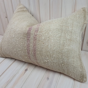 Kilim Lumbar Pillow 24 x 16 in Large Rectangle Natural Wool Cushion Cover, Abstract Ethnic Turkish Rug Pillow, Boho Persian Rug Throw Pillow
