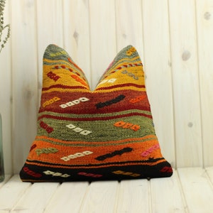 Funda de almohada Kilim, funda de almohada turca marroquí persa Boho Kilim, almohada Kilim natural, cojín Kilim, almohada decorativa, 16x16 pulgadas