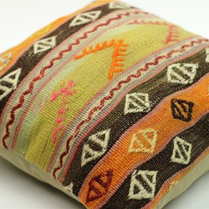 Vintage Kilim Pillow Cover: Hand-spun Wool, Turkish Cotton (16x16 inch)