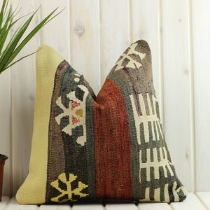 Funda de almohada Kilim, funda de almohada turca marroquí persa Boho Kilim, almohada Kilim natural, cojín Kilim, almohada decorativa, 16x16 pulgadas