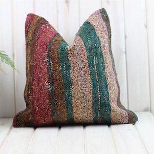 Funda de almohada Kilim, funda de almohada turca marroquí persa Boho Kilim, almohada Kilim natural, cojín Kilim, almohada decorativa, 16x16 pulgadas