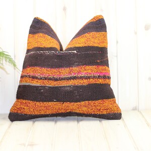 Handmade Kilim Pillow Cover: Vintage Turkish Wool Cushion, 16x16 inch