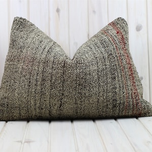 Kilim Lumbar Pillow 24 x 16 in Large Rectangle Natural Wool Cushion Cover, Abstract Ethnic Turkish Rug Pillow, Boho Persian Rug Throw Pillow