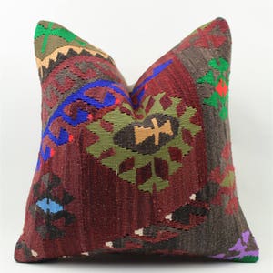 Almohada decorativa, 16x16 pulgadas, funda de almohada Kilim, funda de almohada Boho persa turca marroquí Kilim, almohada Kilim natural, cojín Kilim