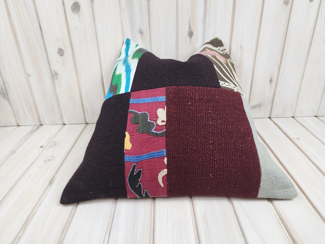 ハンドメイドキリムパッチワーク枕カバー：ヴィンテージトルココットン