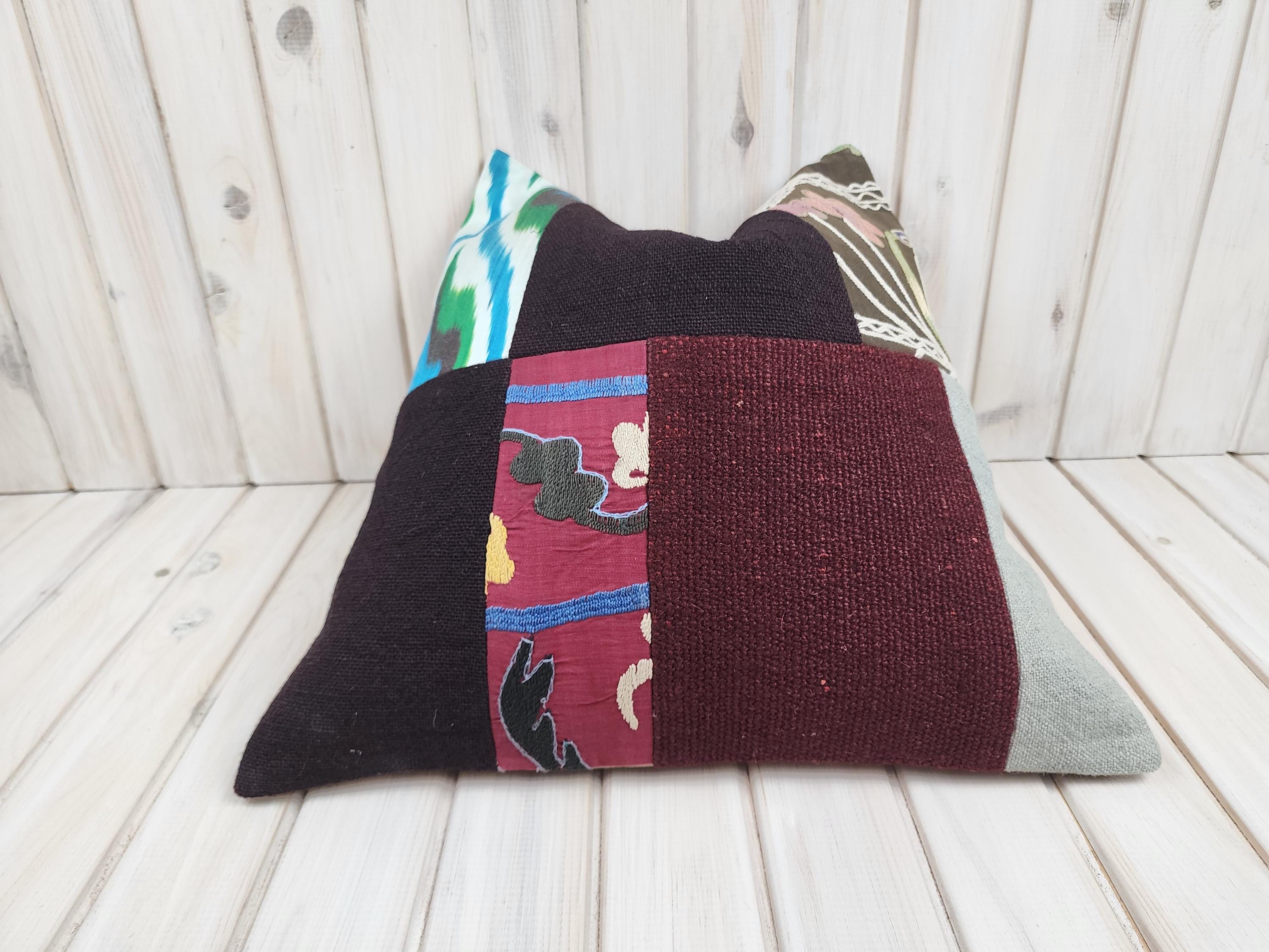 ハンドメイドキリムパッチワーク枕カバー：ヴィンテージトルココットン