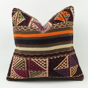 Kilim Pillow Cover, Turkish Moroccan Persian Bohemian Kilim Pillow Cover, Natural Kilim Pillow, Kilim Cushion, Decorative Pillow, 16x16 inch