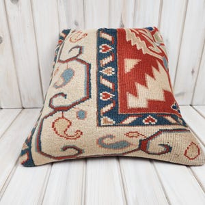 16x16 Vintage Persian Rug Pillow Cover, Authentic Hand-Knotted Wool Pillow, Handmade Persian Kilim Pillow