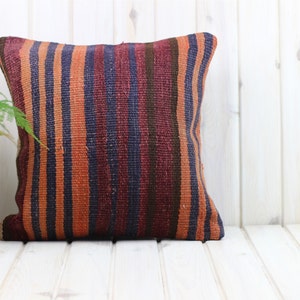 Vintage Kilim Pillow Cover: Turkish Bohemian Cushion, 16x16 inch