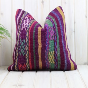 Bohemian Kilim Pillow Cover: Turkish Woven Cushion (16x16 inch)