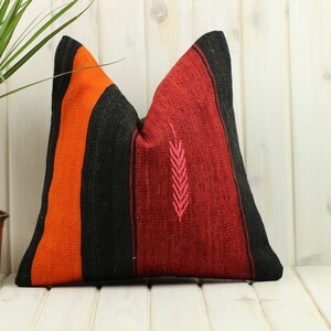 Vintage Kilim Pillow Cover: Turkish Wool Cushion, Bohemian Decor (16x16 inch)