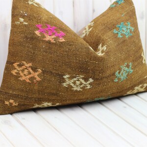 Kilim Lumbar Pillow 24 x 16 in Large Rectangle Natural Wool Cushion Cover, Abstract Ethnic Turkish Rug Pillow, Boho Persian Rug Throw Pillow