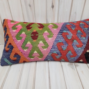 12 &#39;&#39; x 24 &#39;&#39; Zoll Kilim Kissenbezug, Dekokissen, türkisches Kelim Kissen, Teppichkissen, handgemachtes Kissen, Kelimkissen, ethnisches Kissen