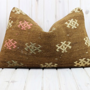 Kilim Lumbar Pillow 24 x 16 in Large Rectangle Natural Wool Cushion Cover, Abstract Ethnic Turkish Rug Pillow, Boho Persian Rug Throw Pillow