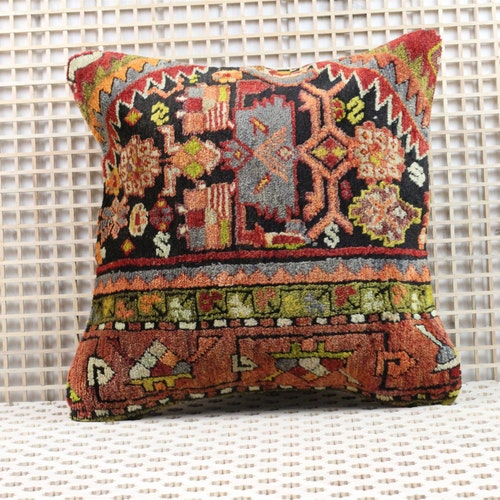 Federa per cuscino Kilim in stile turco marocchino tradizionale vintage, motivo turchese e blu, 45 x 45 cm