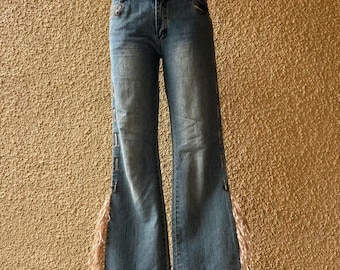 vintage 2000s y2k low rise cowgirl tassel jeans