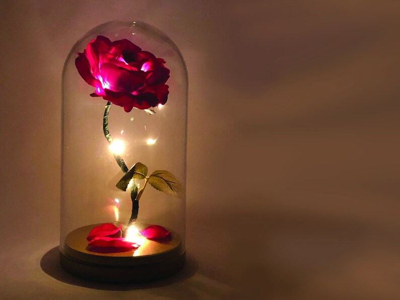 Enchanted Rose | Beauty and the Beast Rose | Anniversary | Wedding | Birthday | Light Up Rose | LED Lights | Gold Base | 11' 