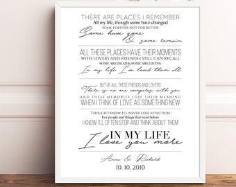 The Beatles Song Lyrics Print Beatles In My Life Lyrics Beatles Lyrics, Wedding Gift Song Lyrics Wall Art, Wall Art Prints Paper Anniversary