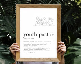Youth Pastor Definition Print: Inspireer en waardeer kerkleiders met een uniek geschenk van gepersonaliseerde kunst aan de muur, Pastor Leaving Gift Idea