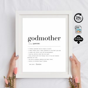 Presente de madrinha de casamento, definição personalizada de madrinha, ideia de presente de aniversário de madrinha, definição de madrinha, pôster de definição para impressão