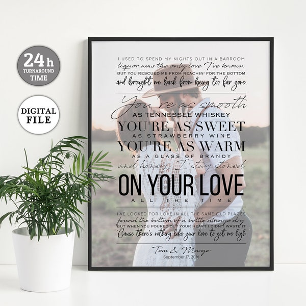 Wedding Lyric Art, Wedding Song Art, Wedding Anniversary Gift for him, Lyrics with Photo, First Dance Lyric, Favorite Song, Printable Item