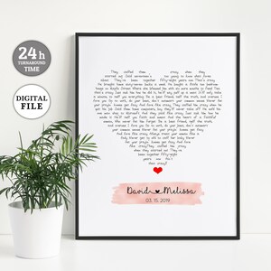 Personalized Heart Shaped Lyrics, Wedding Song Lyrics, Paper Anniversary Gift for Him, Custom Lyrics Gift, 1st Anniversary Gift, Our Vows