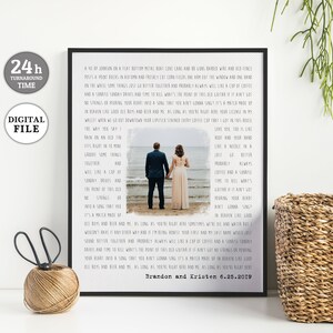 Custom Song Lyrics & Photo, 1st Anniversary Gift, Song Lyric Art ...