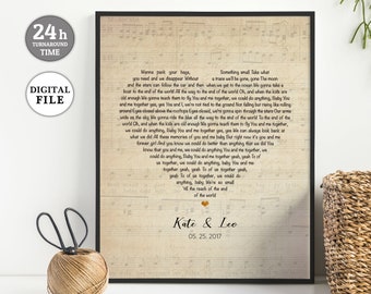 Custom Song Lyrics Wall Art Personalized Heart Shaped Lyrics Wedding Song Lyrics Paper Anniversary Gift for Him Custom Song Lyrics PRINTABLE