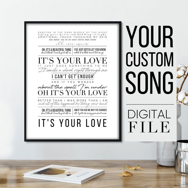 Custom song, Anniversary Gift Lyrics Wall Art, Wedding Lyric Art, Song Lyrics Print Custom Lyrics, Custom Song Lyrics, Song Lyrics Wall Art
