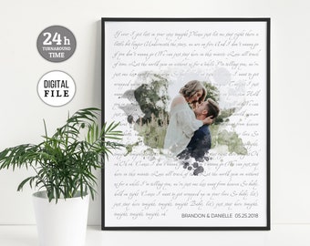 1st Anniversary Gift for Him, Custom Wedding Song Lyrics, Anniversary Gifts for Men, Birthday Gift, Personalized Gift for Couple, Lyric Art