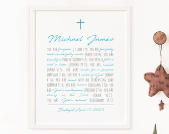 Custom Baptism or Christening Gift for Boy, Personalized Inspirational Bible Affirmations, Unique Religious Keepsake, Boy Dedication Gift