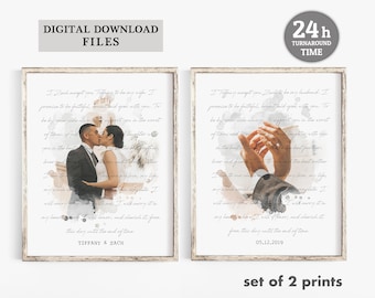 Boda promete arte de pared, conjunto de 2 impresiones de votos, votos de aniversario, votos de boda, arte de votos de boda, archivo digital solamente