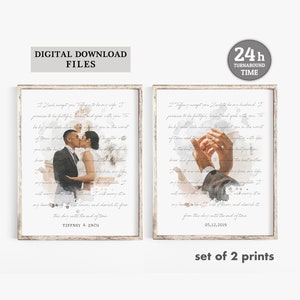 Wedding Vows Wall Art, Ensemble de 2 estampes de vœux, vœux d’anniversaire, vœux de mariage, mariage vœux d’art, fichier numérique seulement