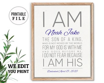 Godson Baptism Gift, Son of the King, Godchild Gift, Baby Dedication Boy, I am His Baptism Print, Christian Art PRINTABLE, Baptism Gift Boy