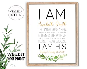 Baby Girl Baptism Print, Goddaughter gift from Godparents, Christening Gift, Baby Girl Nursery Decor, I am His PRINTABLE sign Baptism Gift