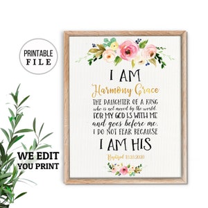 Bebé niña bautismo regalo, bebé dedicación regalo, regalo imprimible para godchild, regalo de bebé personalizado, regalo de bautismo personalizado, primer regalo de cumpleaños