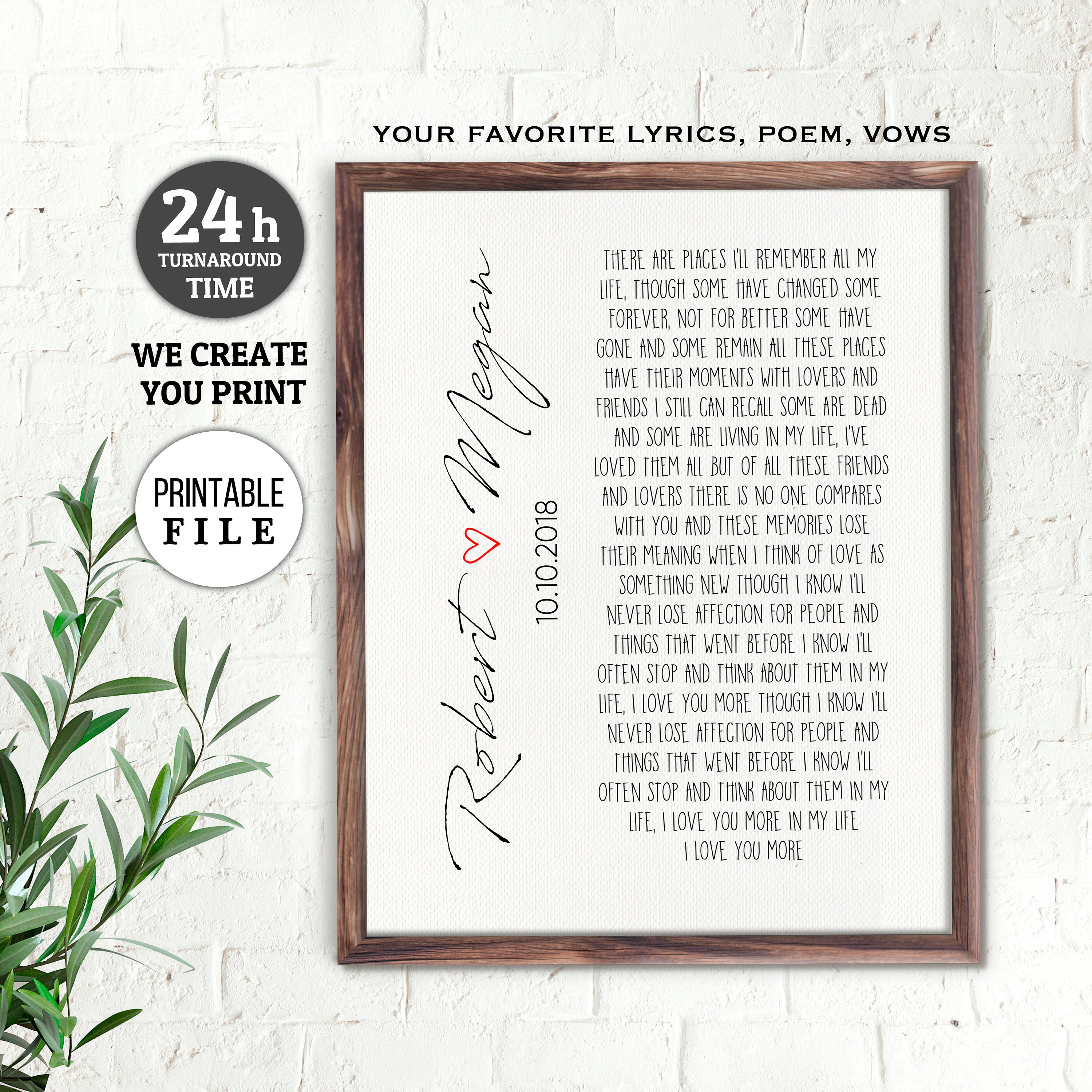 Wedding Song Lyric Art Custom Lyrics Print Anniversary Gifts Etsy